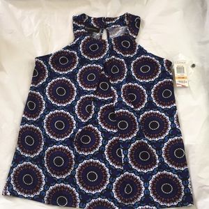 INC Petite Small Blue Brown White Pattern Top